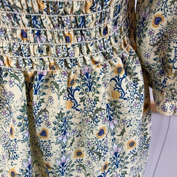 Max Studio butter yellow floral chiffon blouse w/ stretchy bodice long sleeves - Picture 8 of 12